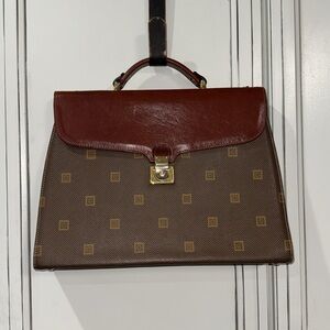 Vintage Texier Brown leather Italian briefcase laptop travel bag man-purse gold